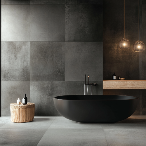 luxurious post modern bathroom, very cozy, with a natural feel